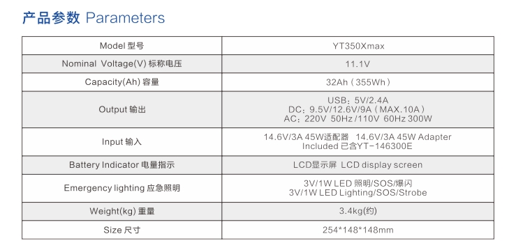 世豹戶外電源YT350Xmax參數